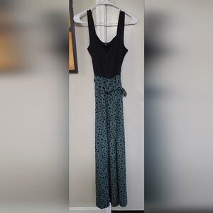 Polka Dot Wide-Leg Jumpsuit in Teal and Black by